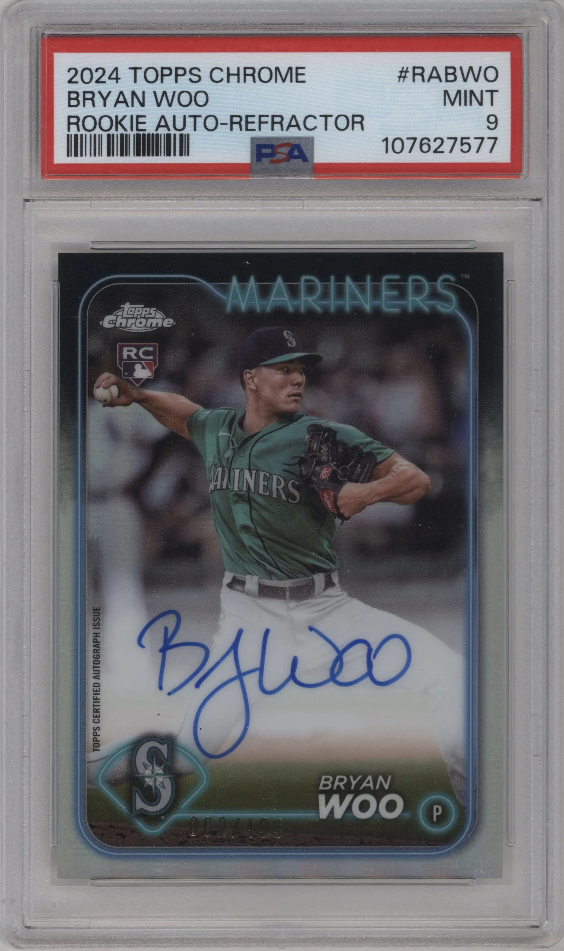 2024 Topps Chrome Rke.Auto Bryan Woo Refractor PSA 9