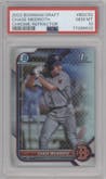 Chase Meidroth from the 2022 Bowman Draft set featuring a Refractor parallel graded by PSA and given an overall grade of 10.