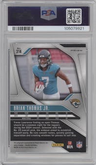 Brian Thomas Jr. from the 2024 Panini Prizm set graded by PSA and given an overall grade of 10.