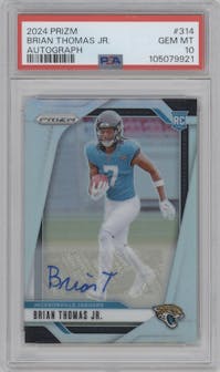 Brian Thomas Jr. from the 2024 Panini Prizm set graded by PSA and given an overall grade of 10.