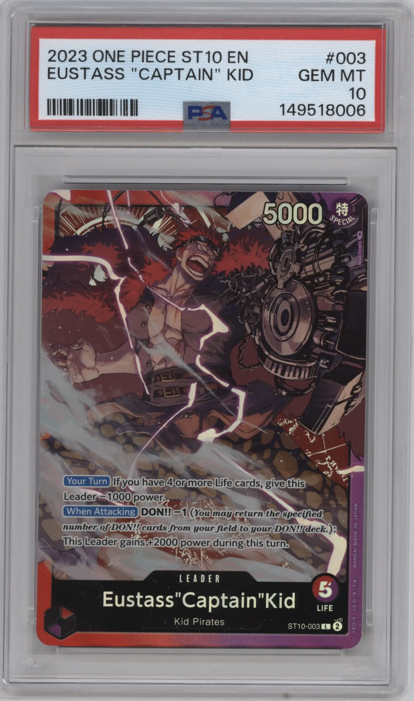 2023 One Piece The Three Captains Eustass"Captain"Kid PSA 10