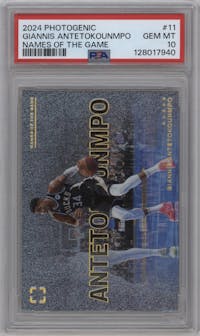 Giannis Antetokounmpo from the 2024-25 Panini PhotoGenic set graded by PSA and given an overall grade of 10.
