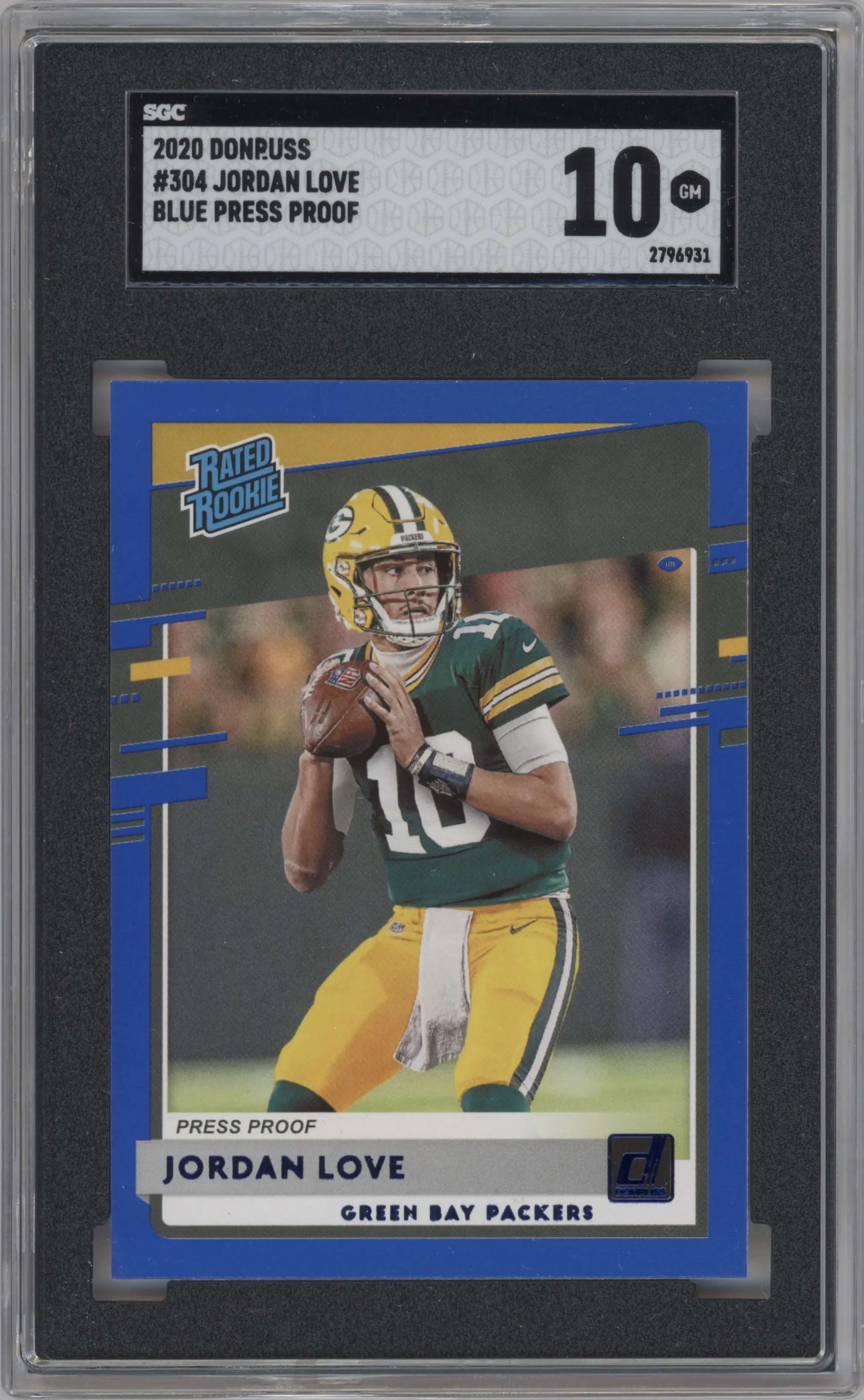2020 Panini Donruss Rated Rookie Jordan Love Press Proof Blue SGC 10