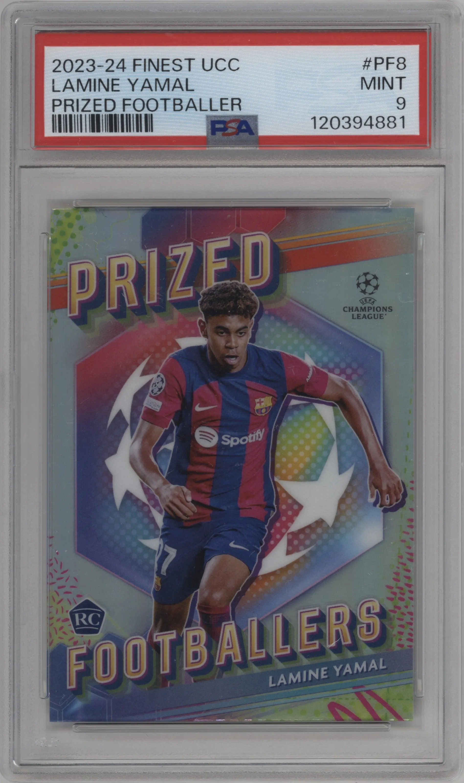 2023 Topps Finest UEFA Club Competitions Prized Footballers Lamine Yamal PSA 9
