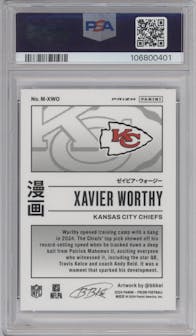Xavier Worthy from the 2024 Panini Prizm set graded by PSA and given an overall grade of 10.