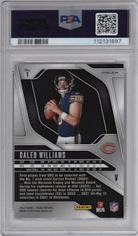 Caleb Williams from the 2024 Panini Prizm set graded by PSA and given an overall grade of 10.