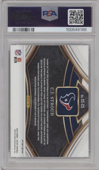C.J. Stroud from the 2023 Panini Select set featuring a Prizm parallel graded by PSA and given an overall grade of 10.