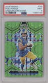 Puka Nacua from the 2024 Panini Mosaic set featuring a Green Fluorescent parallel graded by PSA and given an overall grade of 9.