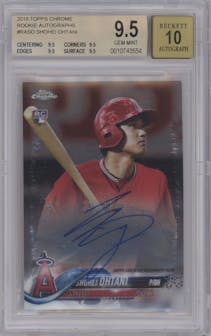 Shohei Ohtani from the 2018 Topps Chrome set graded by Beckett and given an overall grade of 9.5.