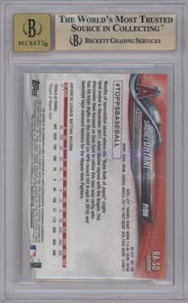 Shohei Ohtani from the 2018 Topps Chrome set graded by Beckett and given an overall grade of 9.5.