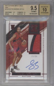 Scottie Barnes from the 2021-22 Panini Impeccable  set featuring a Asia parallel graded by Beckett and given an overall grade of 9.5.