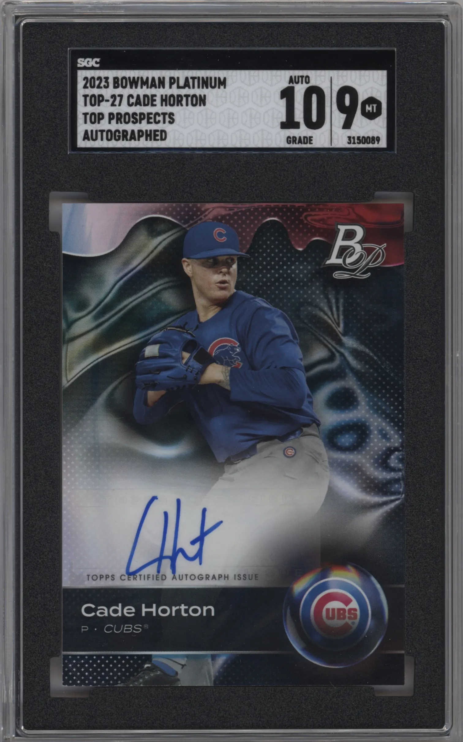 2023 Bowman Platinum Top Pros.Auto Cade Horton #TOP-27 SGC 9