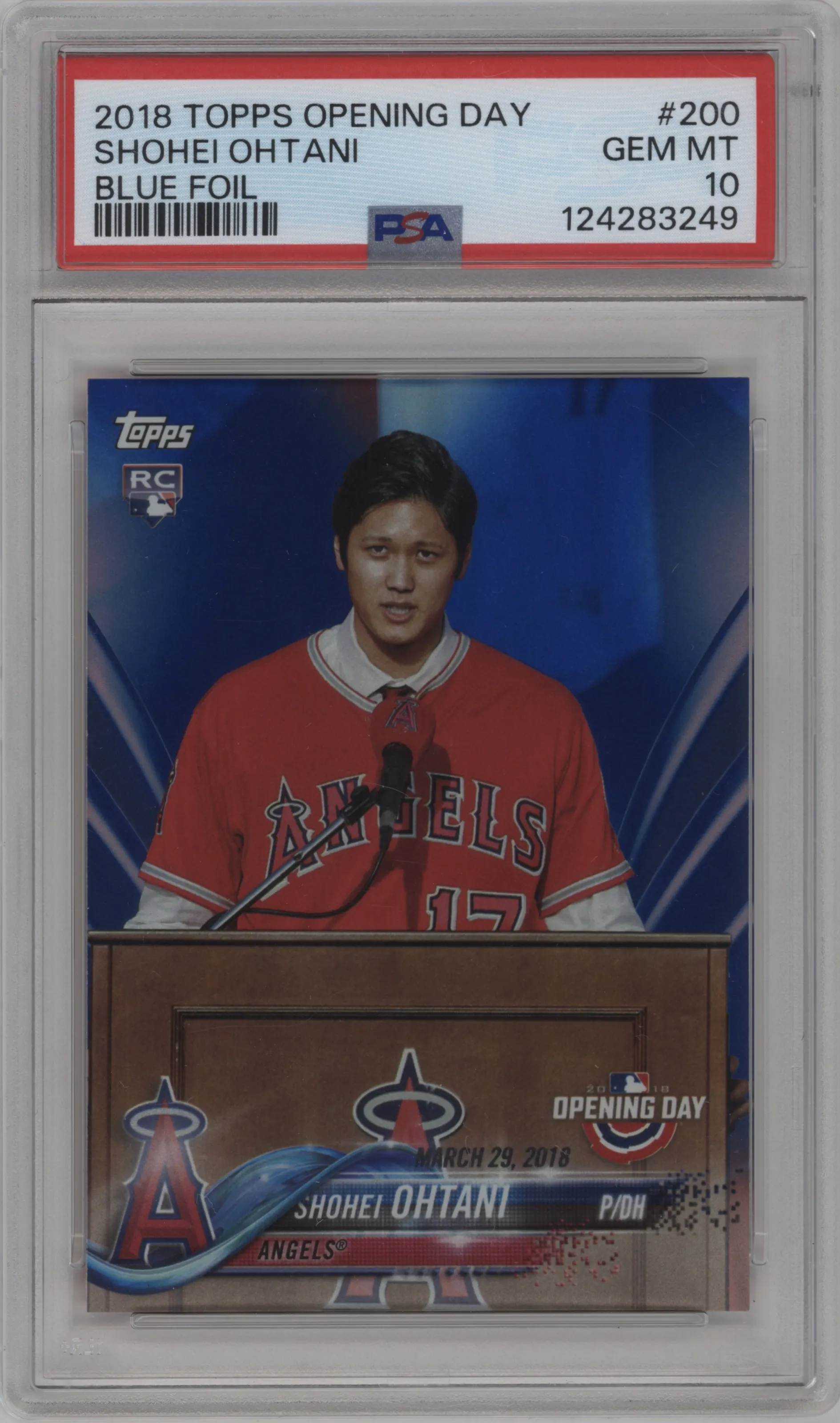 2018 Topps Opening Day Shohei Ohtani Blue Foil #200 PSA 10