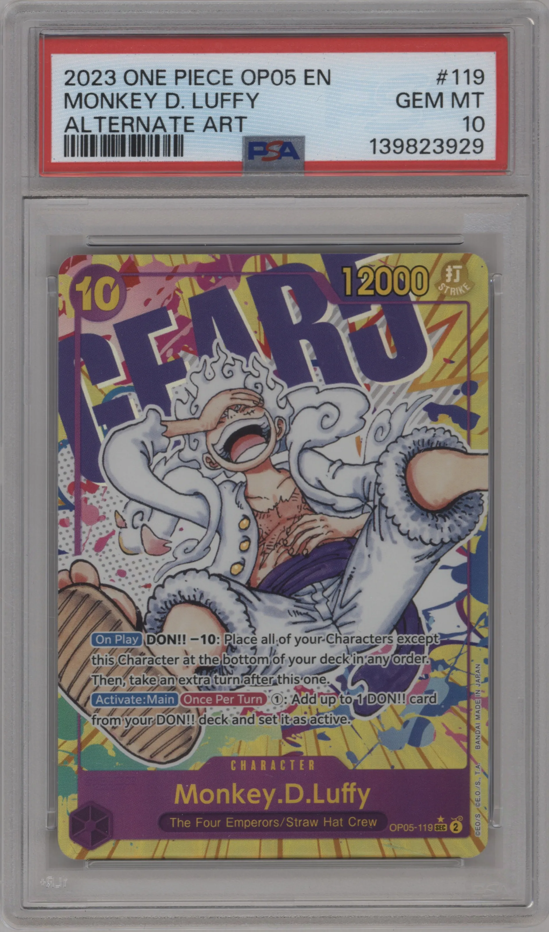 2023 One Piece Awakening of the New Era Monkey.D.Luffy Alternate Art PSA 10