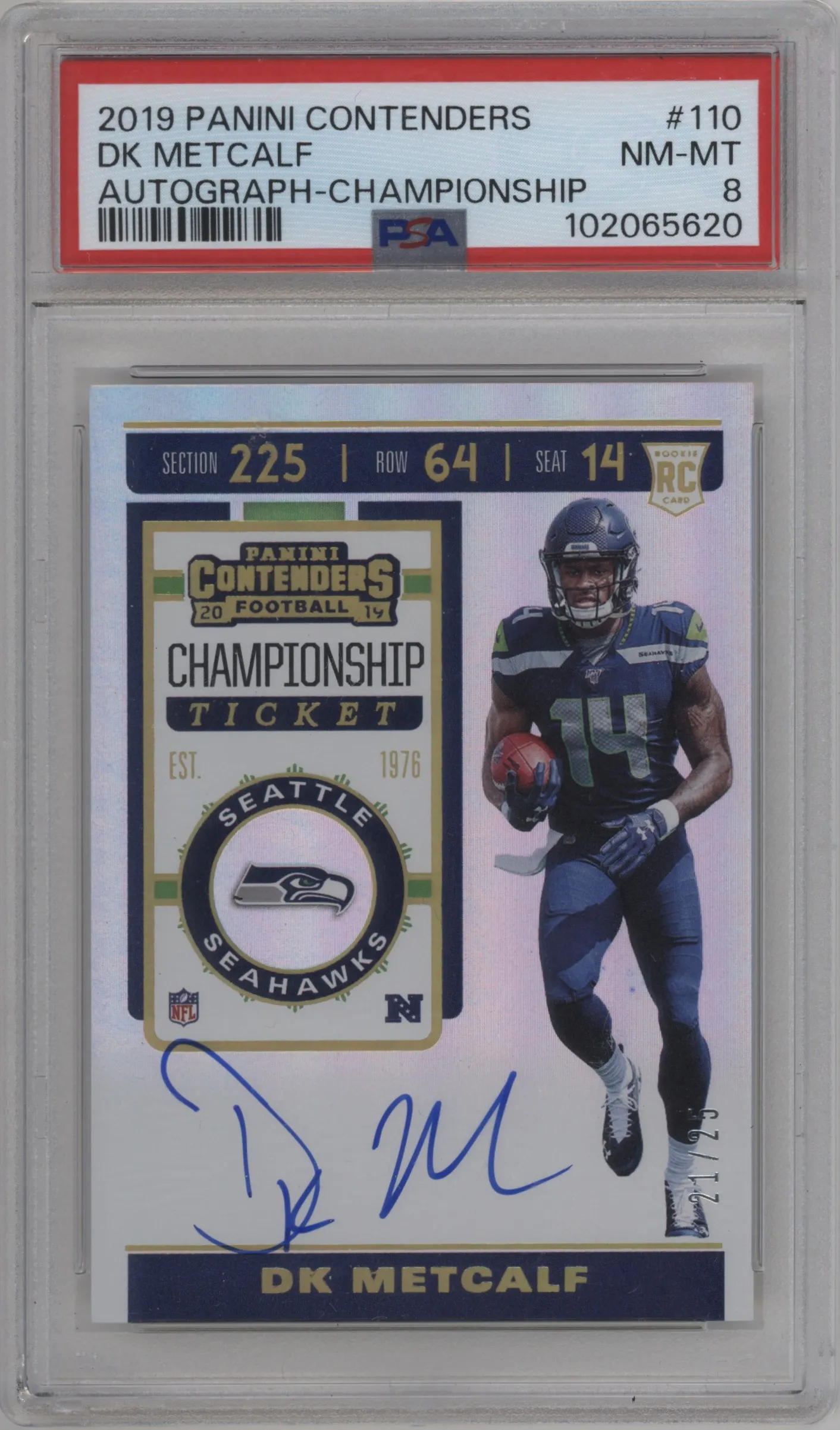 2019 Panini Contenders Rke.Tkt.Auto DK Metcalf Championship #110 PSA 8