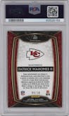 Patrick Mahomes II from the 2020 Panini Select set featuring a Gold Prizm parallel graded by PSA and given an overall grade of 9.