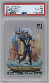 Drake Maye from the 2024 Donruss set graded by PSA and given an overall grade of 10.