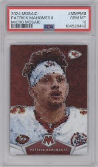 Patrick Mahomes II from the 2024 Panini Mosaic set graded by PSA and given an overall grade of 10.