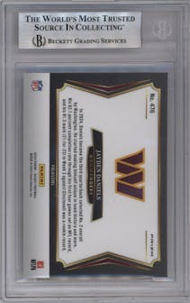 Jayden Daniels from the 2024 Panini Select set featuring a Zebra Prizm parallel graded by Beckett and given an overall grade of 9.