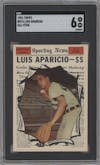 Luis Aparicio from the 1961 Topps set graded by SGC and given an overall grade of 6.