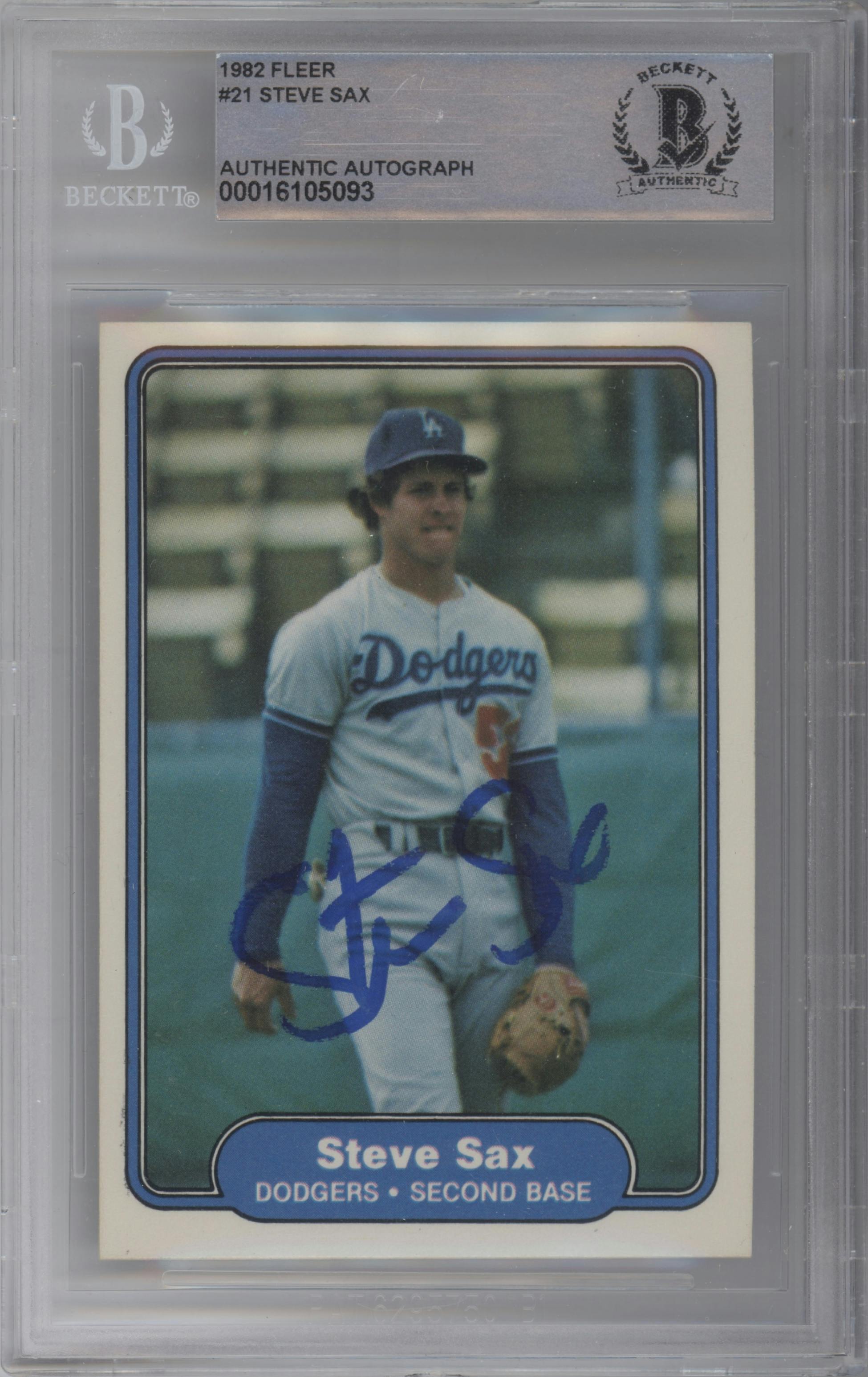 Steve Sax from the 1982 Fleer set graded by Beckett.