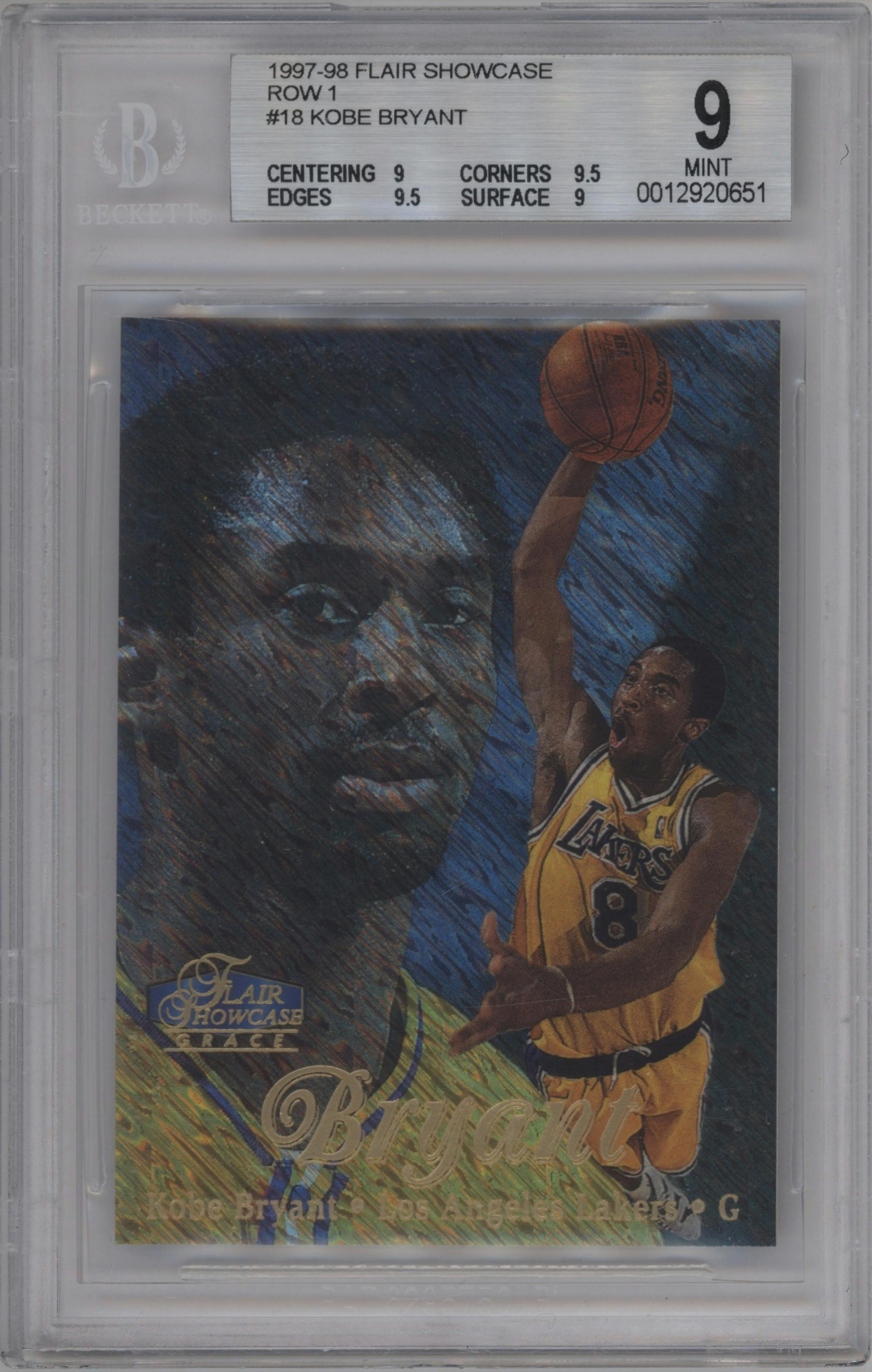 Kobe Bryant from the 1997-98 Flair Showcase set graded by Beckett and given an overall grade of 9.