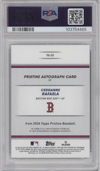 Ceddanne Rafaela from the 2024 Topps Pristine set graded by PSA and given an overall grade of 10.