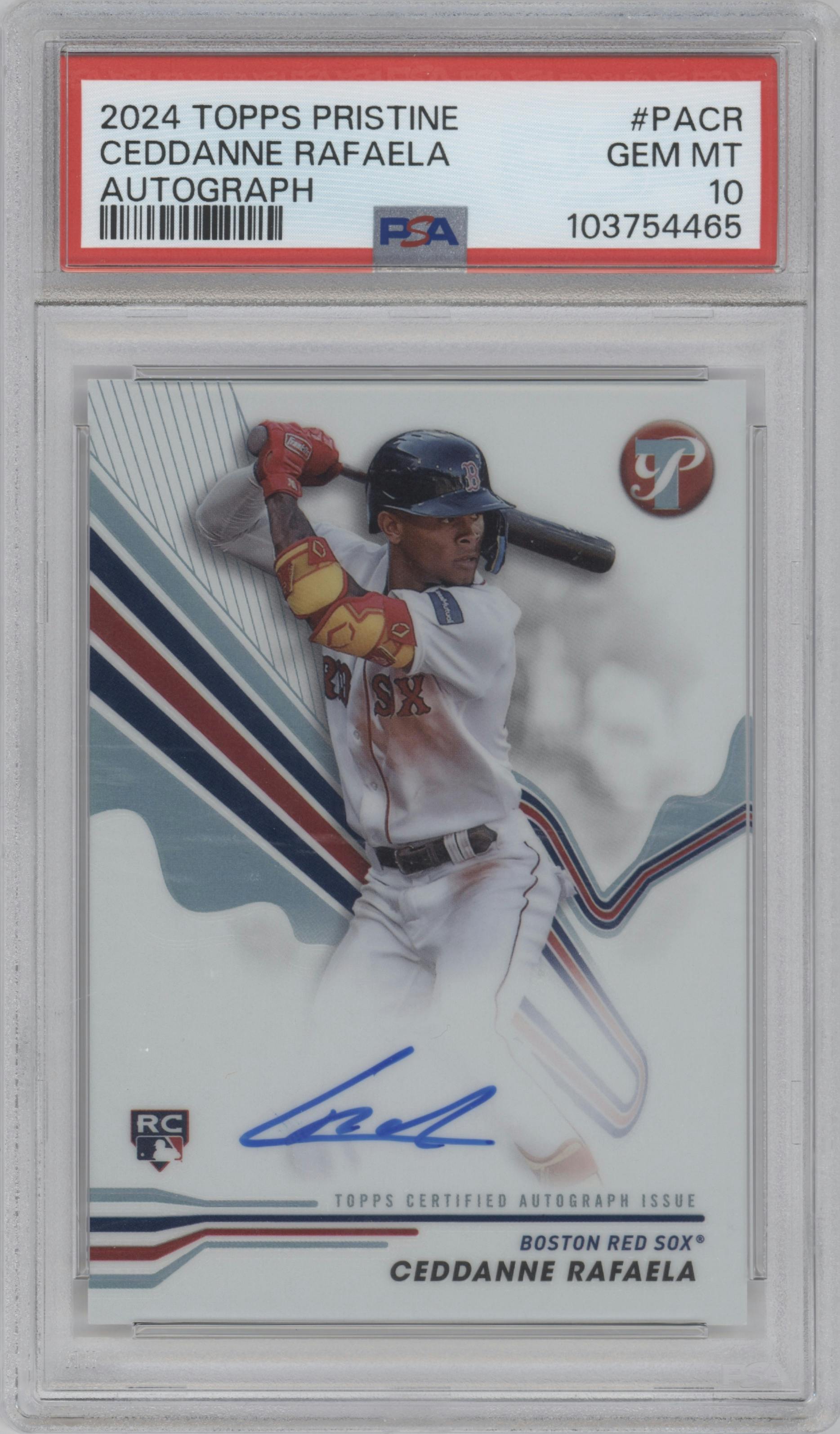Ceddanne Rafaela from the 2024 Topps Pristine set graded by PSA and given an overall grade of 10.