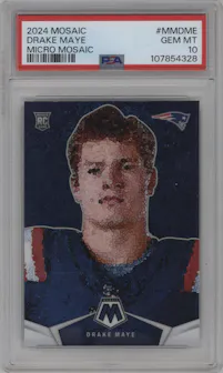Drake Maye from the 2024 Panini Mosaic set graded by PSA and given an overall grade of 10.