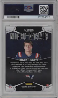 Drake Maye from the 2024 Panini Mosaic set graded by PSA and given an overall grade of 10.