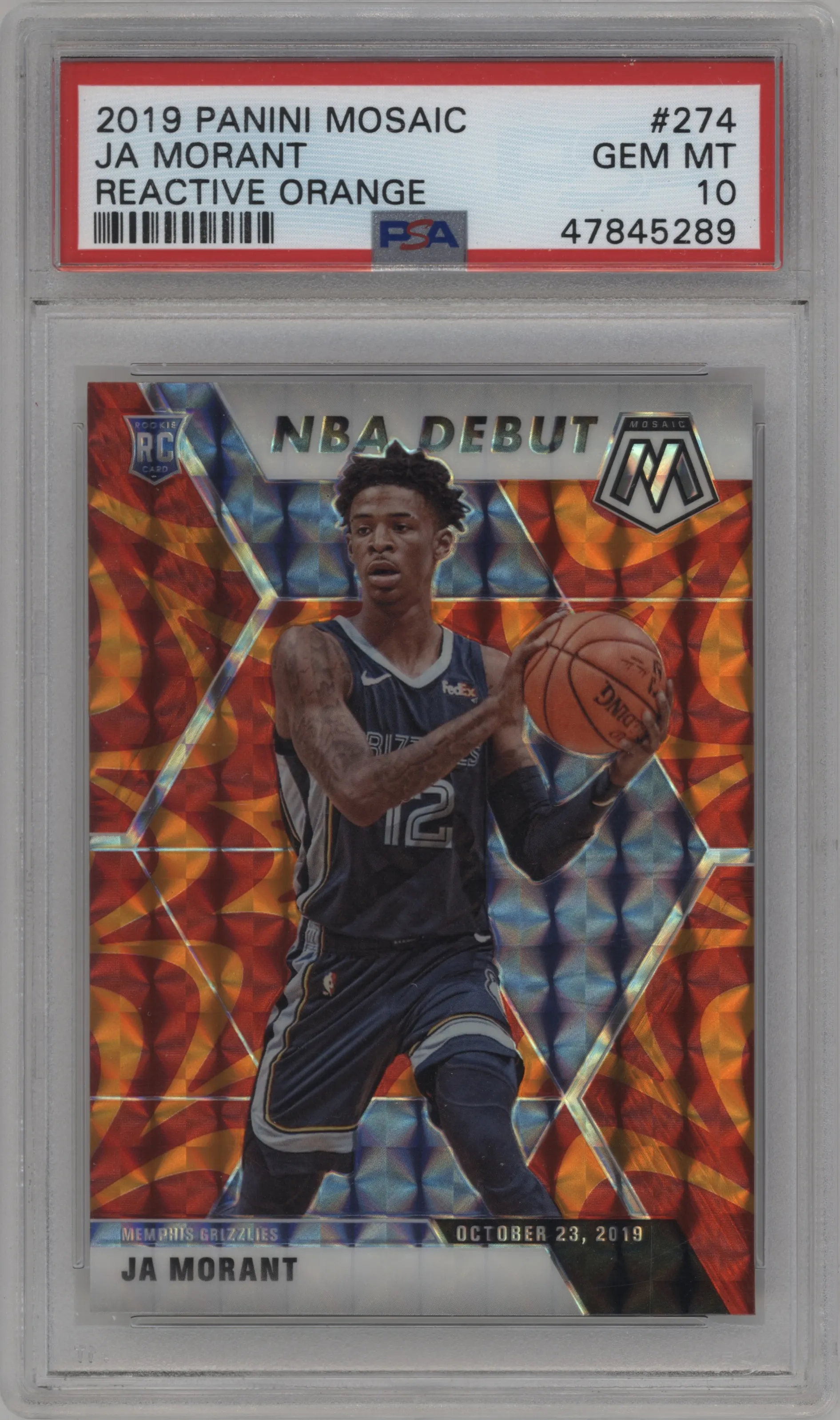 2019 Panini Mosaic Ja Morant Reactive Orange PSA 10