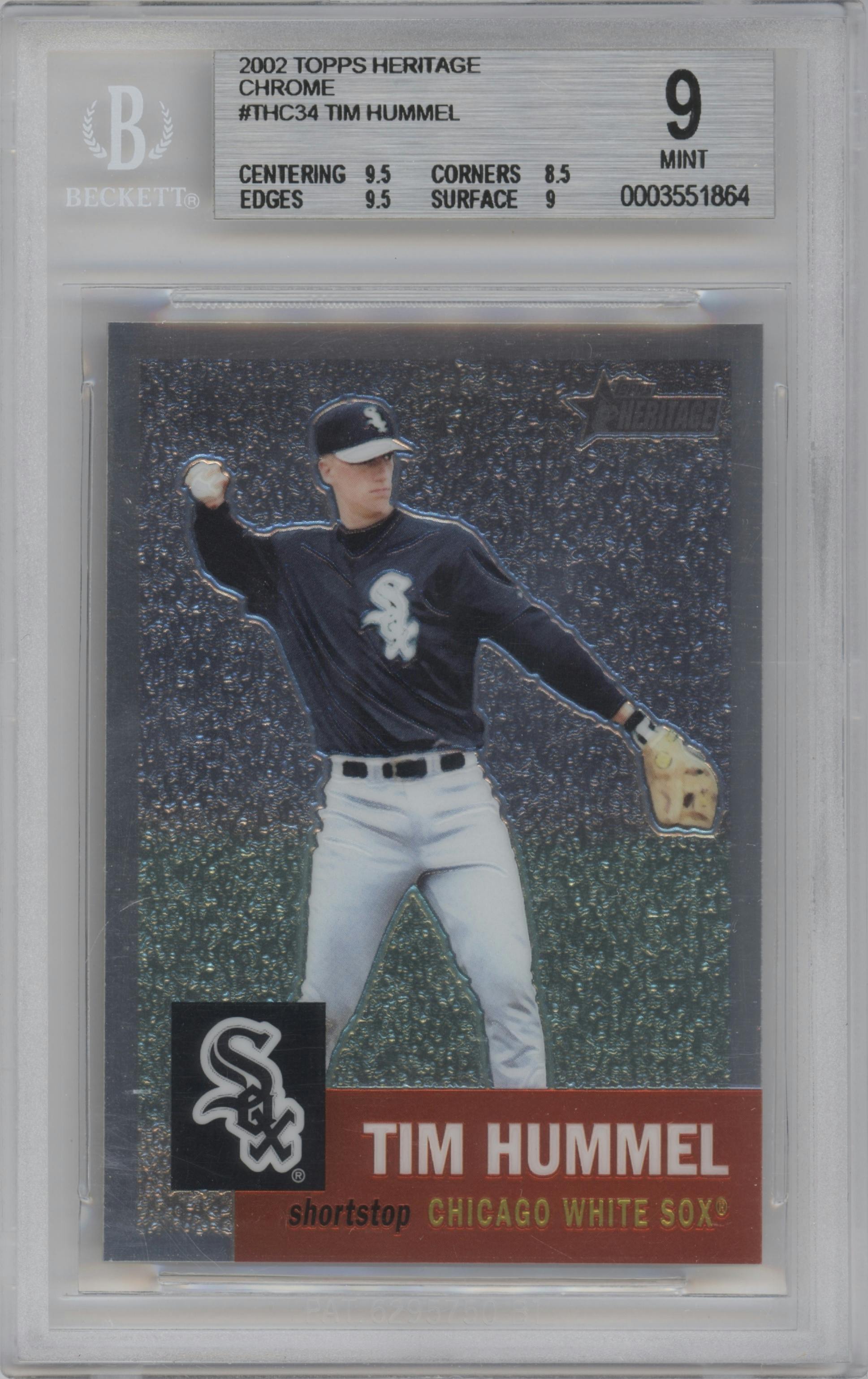 Tim Hummel  from the 2002 Topps Heritage  set graded by Beckett and given an overall grade of 9.