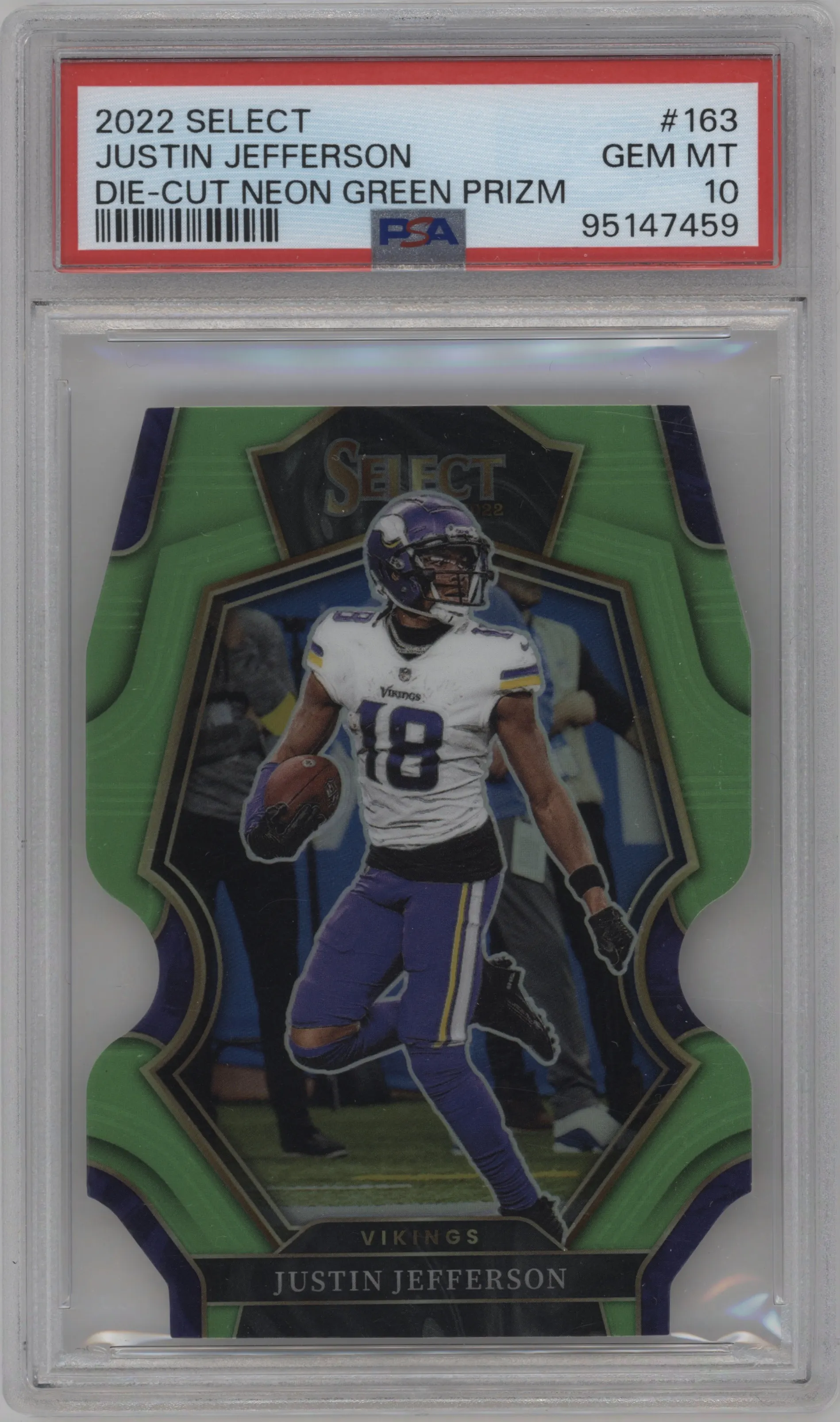 2022 Panini Select Pre.Lvl. Justin Jefferson Die-Cut Neon Green #163 PSA 10