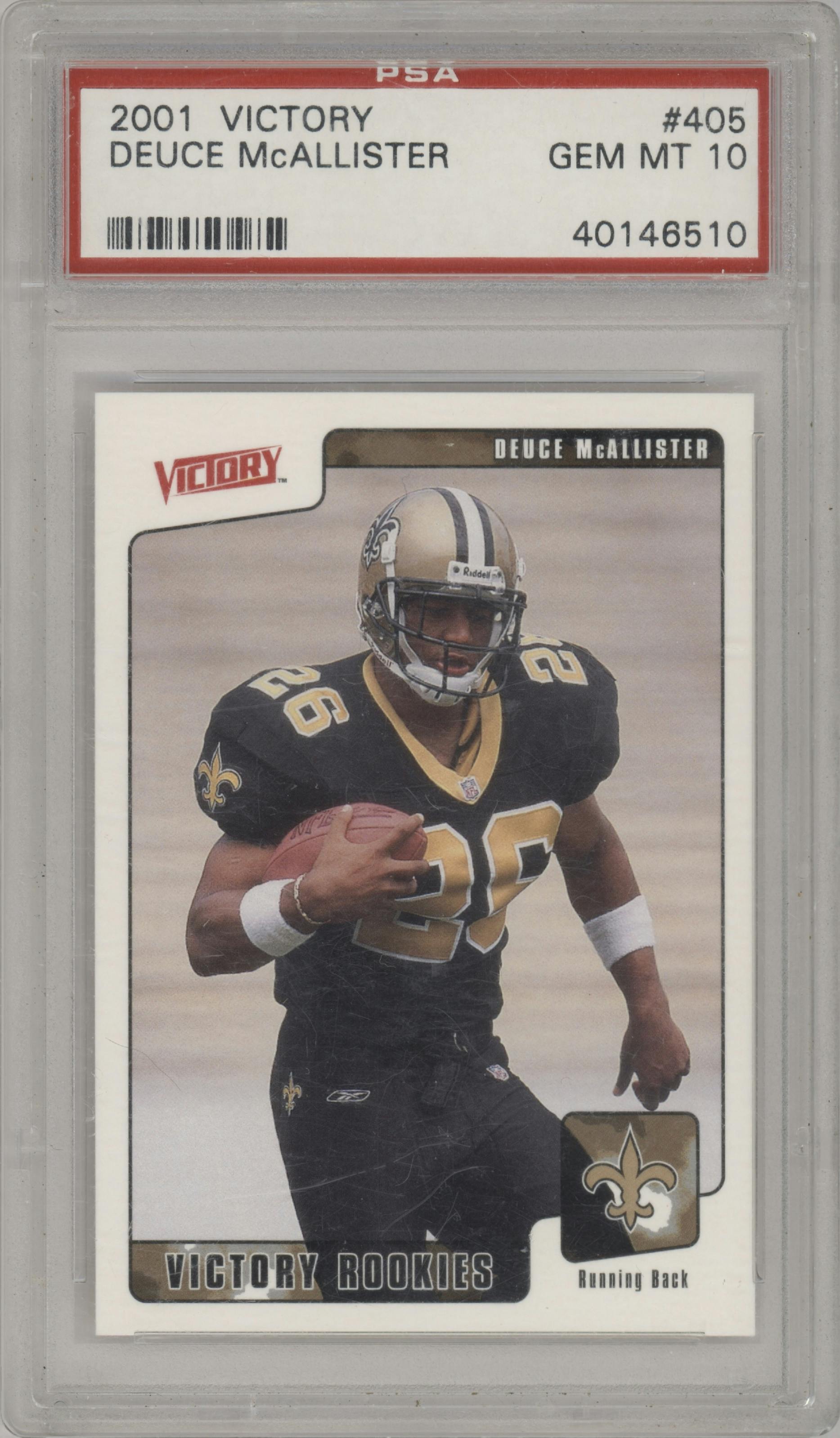 Deuce McAllister from the 2001 Upper Deck Victory set graded by PSA and given an overall grade of 10.