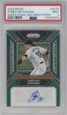 Tomoyuki Sugano from the 2024 Panini Prizm set featuring a Green Prizm parallel graded by PSA and given an overall grade of 9.