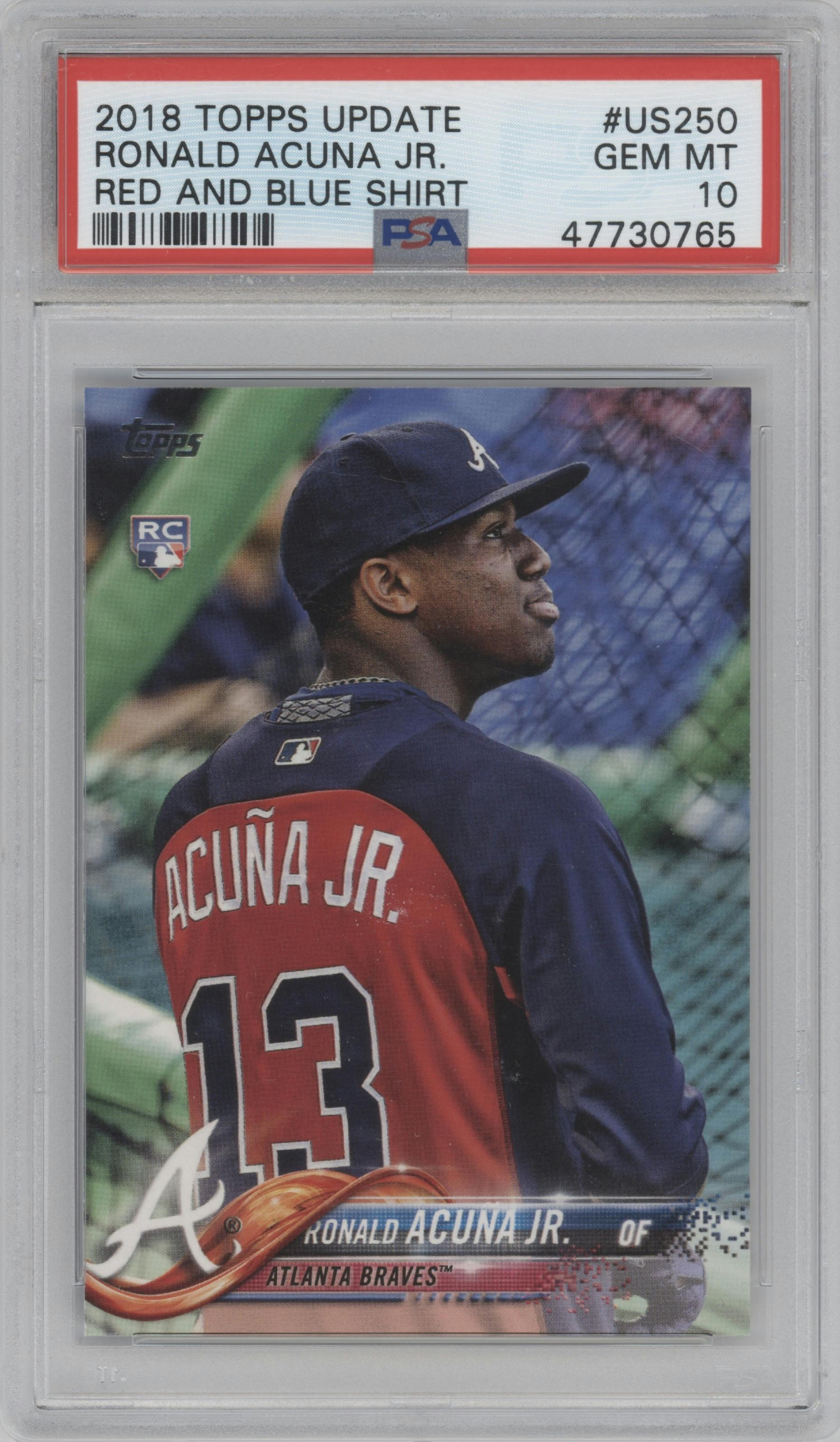 Ronald Acuna Jr. from the 2018 Topps Update set graded by PSA and given an overall grade of 10.