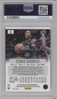 Dennis Schroder from the 2023-24 Panini Prizm Deca set featuring a Black Shimmer parallel graded by PSA and given an overall grade of 9.