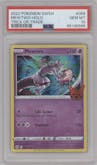 Mewtwo from the 2022 Pokemon SWSH set featuring a Trick or Trade parallel graded by PSA and given an overall grade of 10.