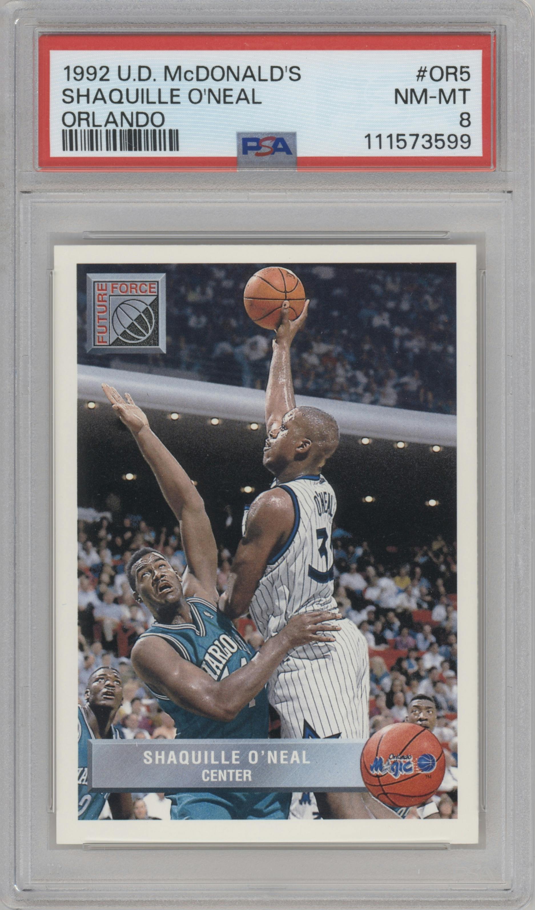 Shaquille O'Neal from the 1992-93 UD McDonald's set graded by PSA and given an overall grade of 8.