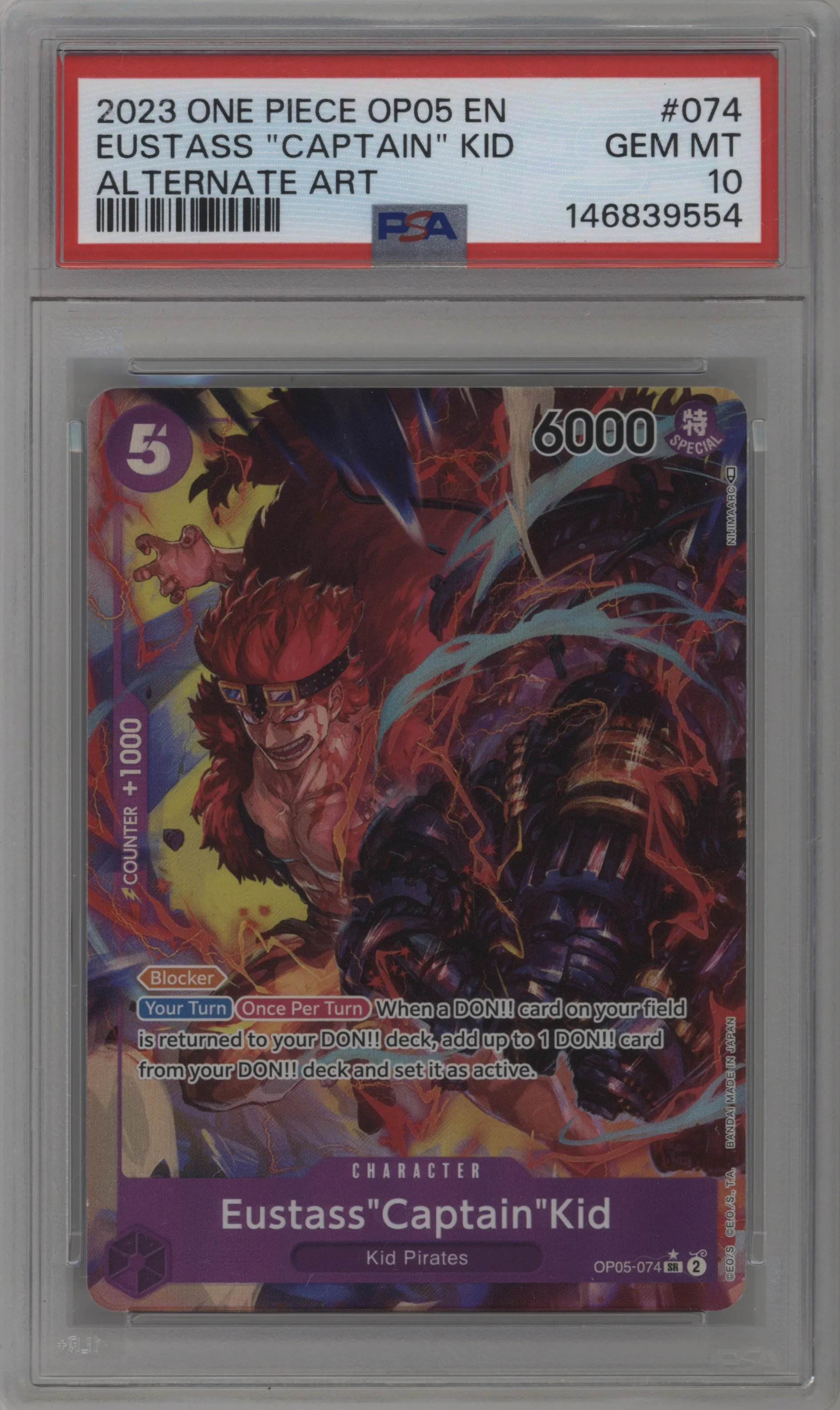 2023 One Piece Awakening of the New Era Eustass"Captain"Kid Alternate Art SR #OP05-074 SR PSA 10