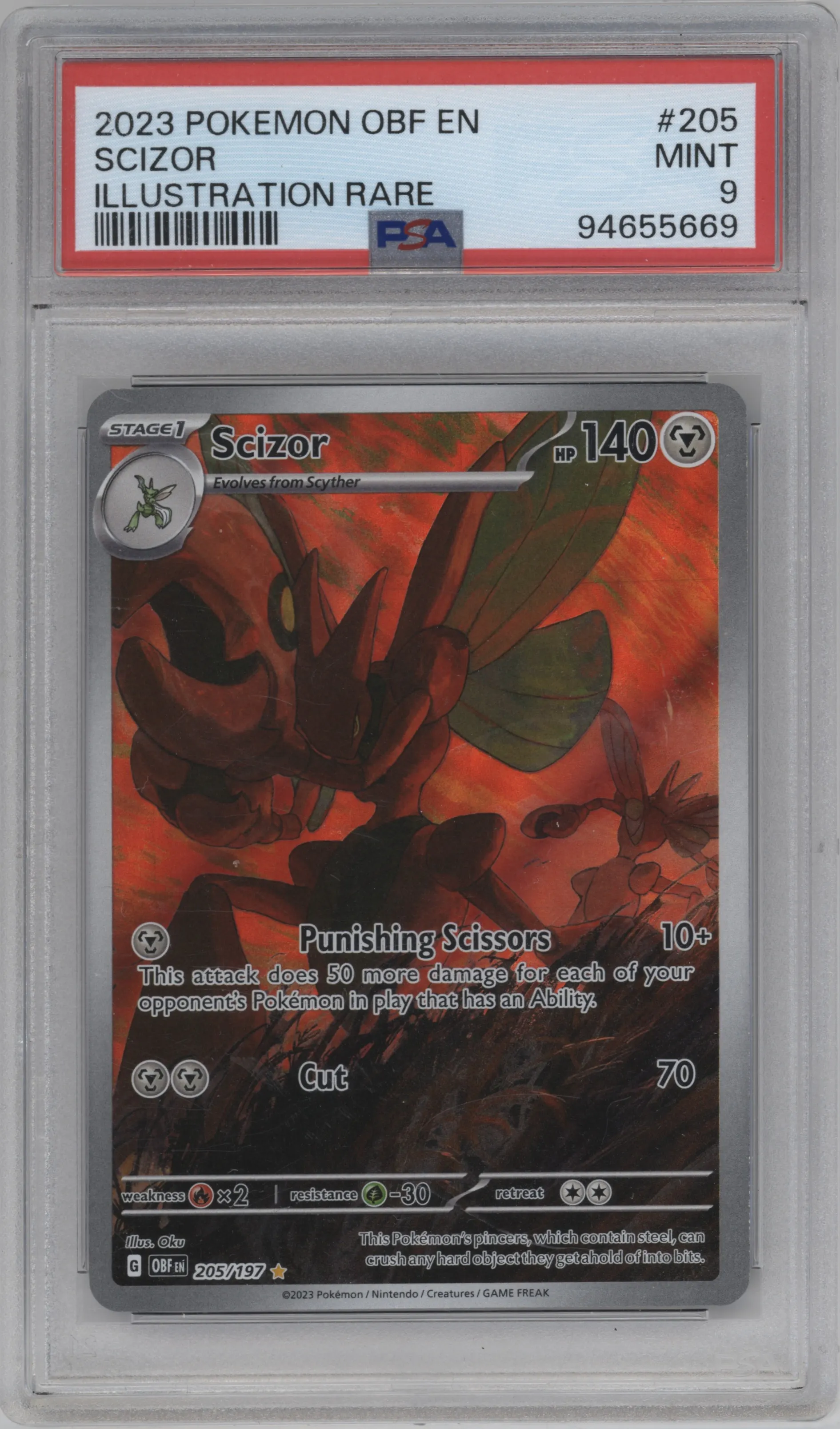 2023 Pokemon SV Obsidian Flame Scizor #205 PSA 9