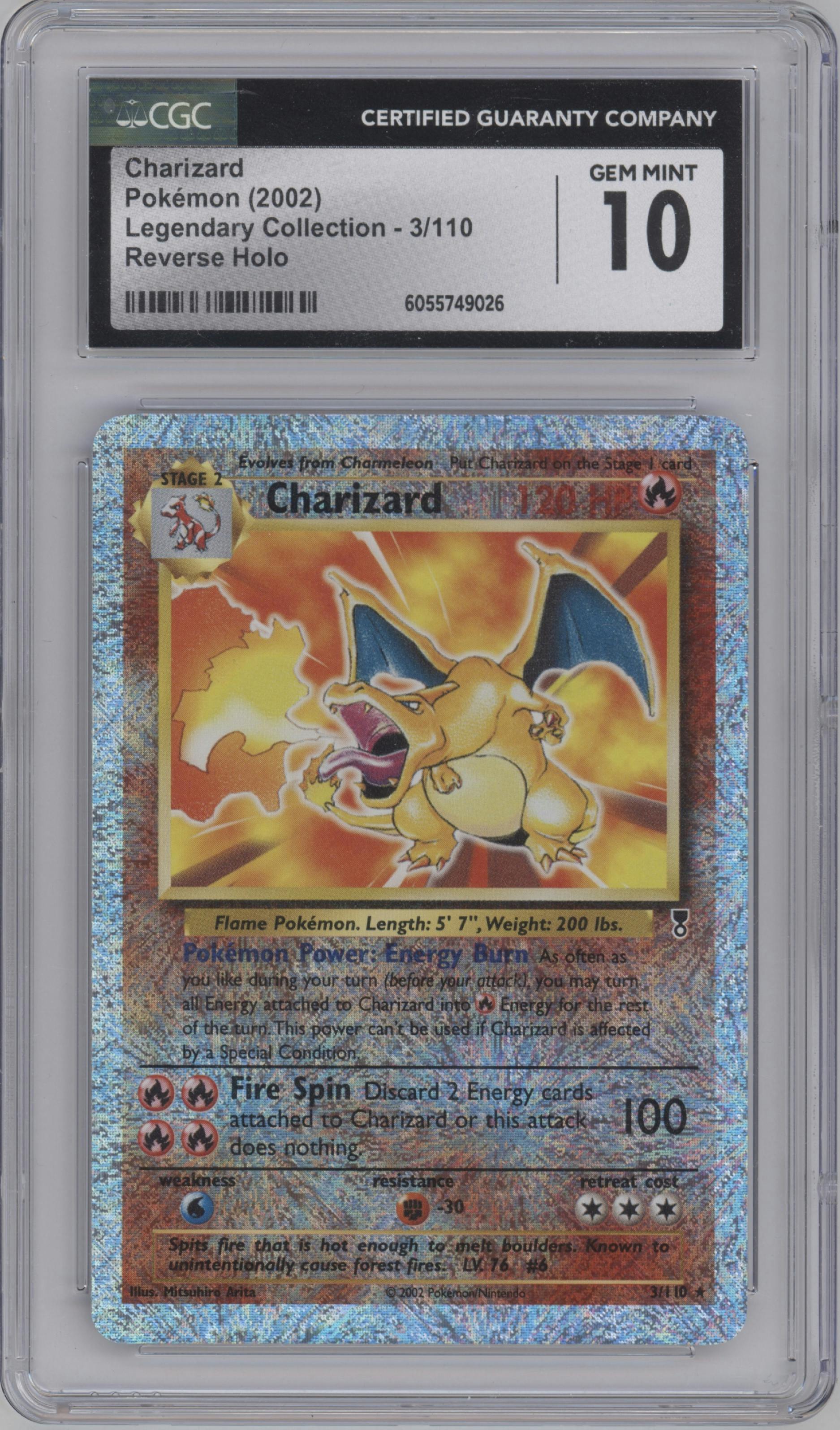 Charizard from the 2002 Pokemon  set graded by CSG and given an overall grade of 10.