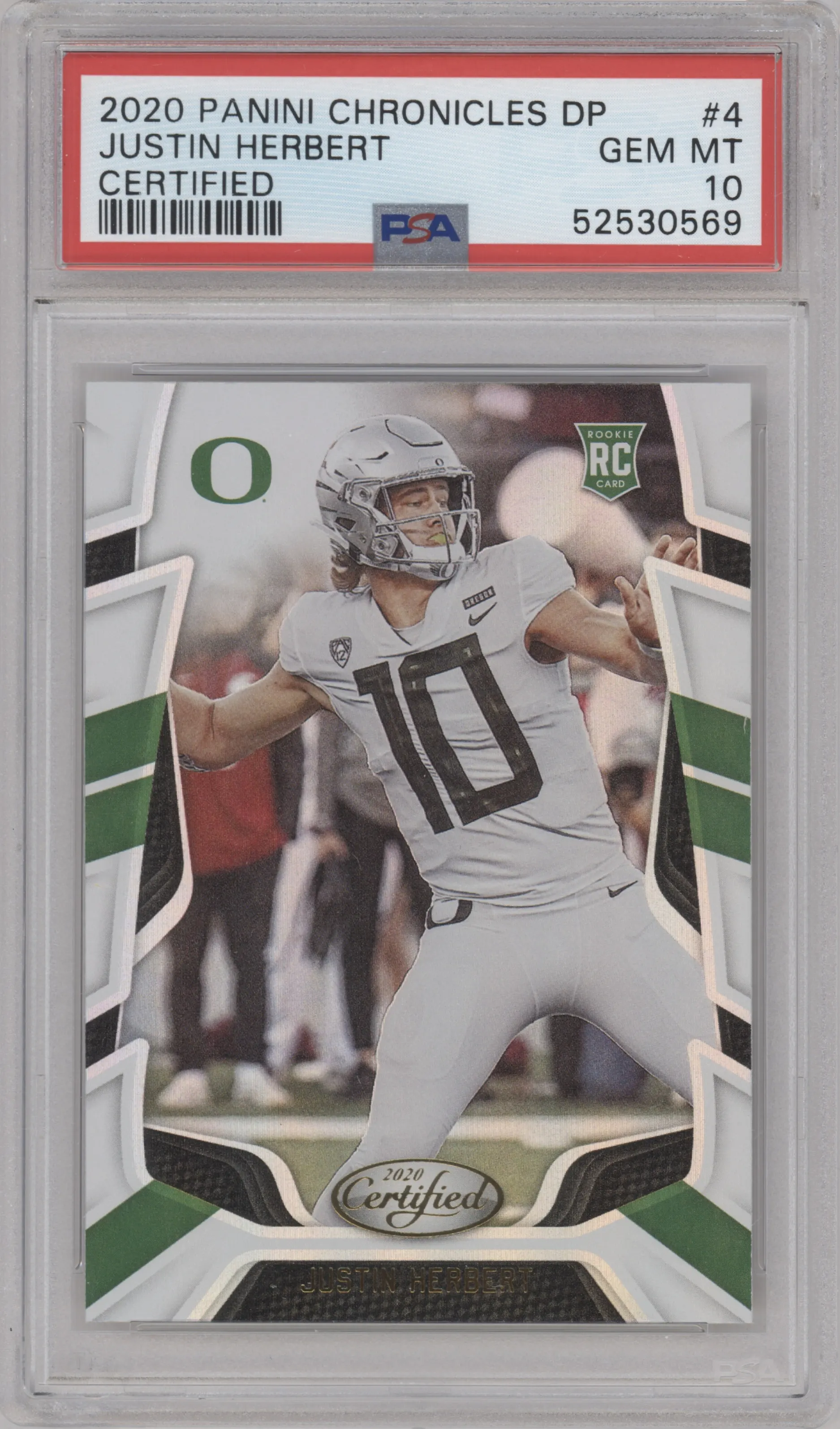 2020 Panini Chronicles Draft Picks Certified Rke. Justin Herbert #4 PSA 10