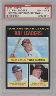 Frank Howard/Tony Conigliaro/Boog Powell from the 1971 Topps set graded by PSA and given an overall grade of 8.