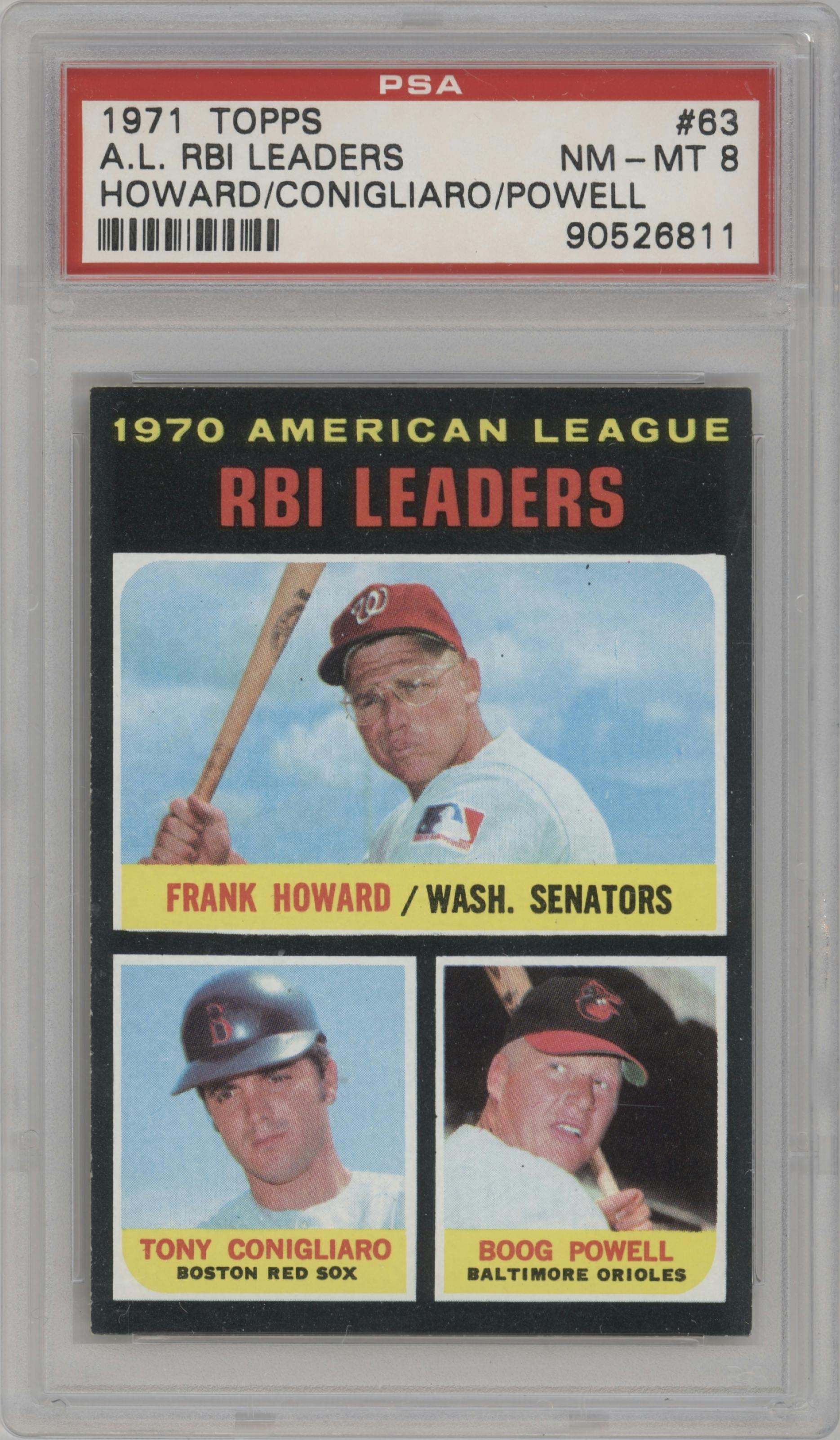 Frank Howard/Tony Conigliaro/Boog Powell from the 1971 Topps set graded by PSA and given an overall grade of 8.