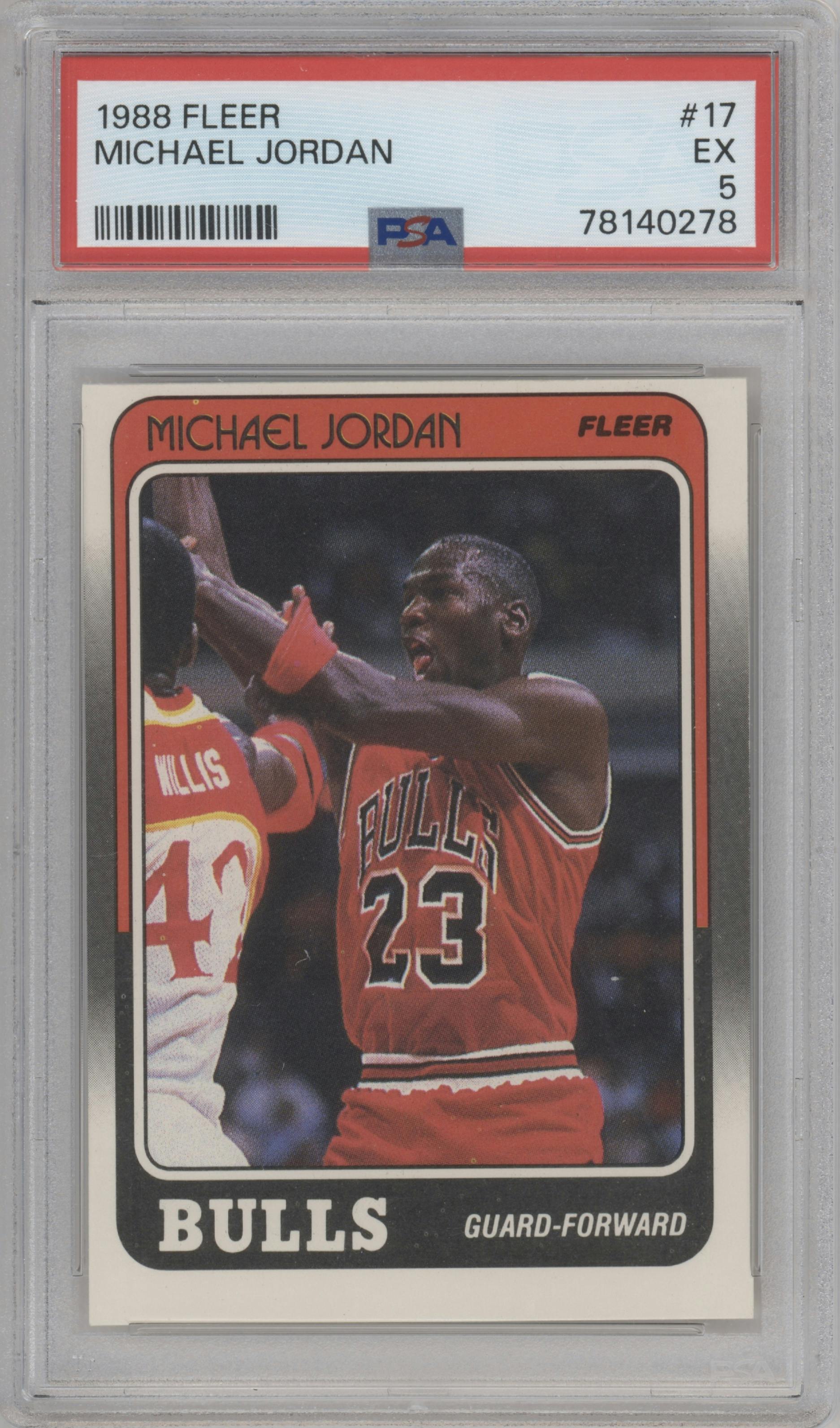 Michael Jordan from the 1988-89 Fleer set graded by PSA and given an overall grade of 5.