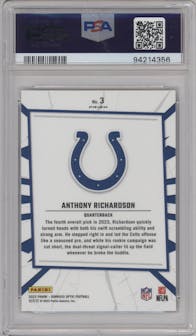 Anthony Richardson from the 2023 Donruss Optic set graded by PSA and given an overall grade of 10.