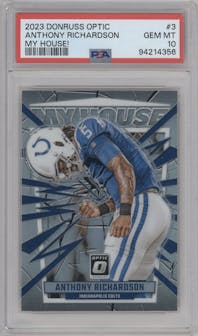 Anthony Richardson from the 2023 Donruss Optic set graded by PSA and given an overall grade of 10.