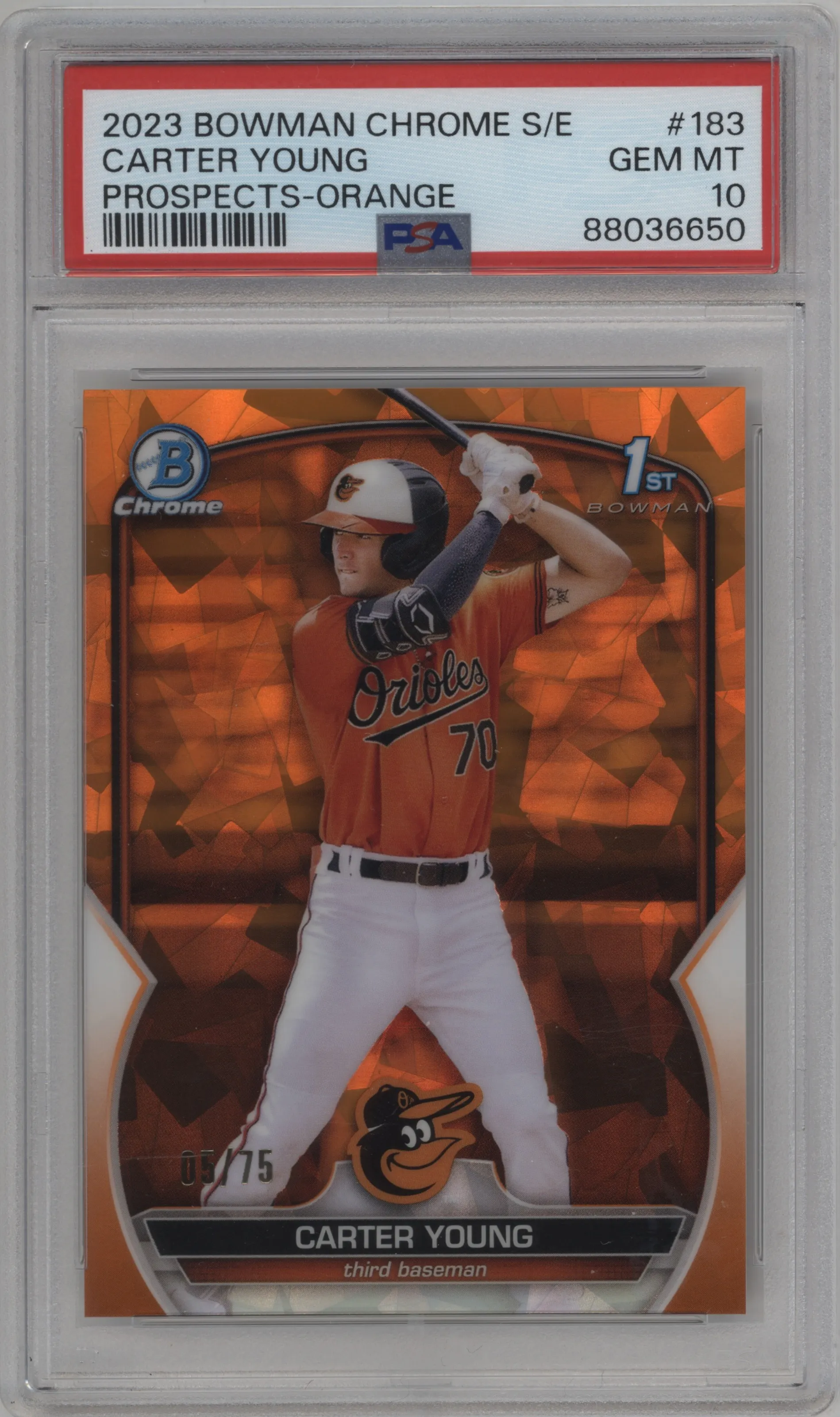 2023 Bowman Chrome Sapphire Edition Chr.Pros. Carter Young Orange #BCP-183 PSA 10