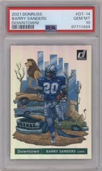 Barry Sanders from the 2021 Panini Donruss set graded by PSA and given an overall grade of 10.